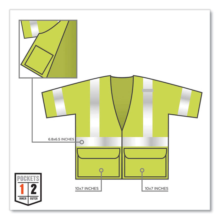 GloWear 8320Z Class 3 Standard Zipper Vest, Polyester, Large/X-Large, Lime