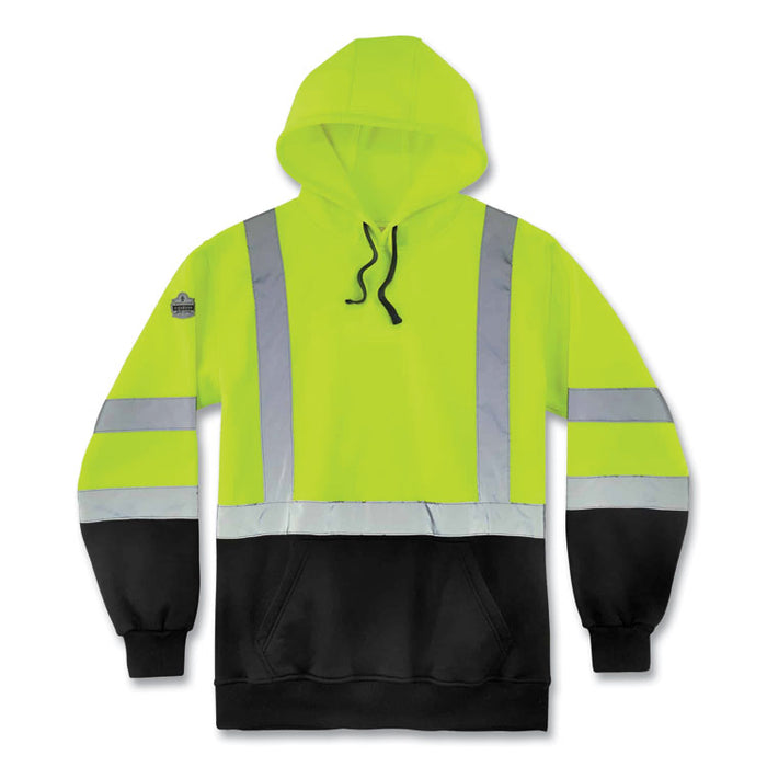 GloWear 8373 Hi-Vis Class 3 Hooded Sweatshirt with Black Bottom, Large, Lime