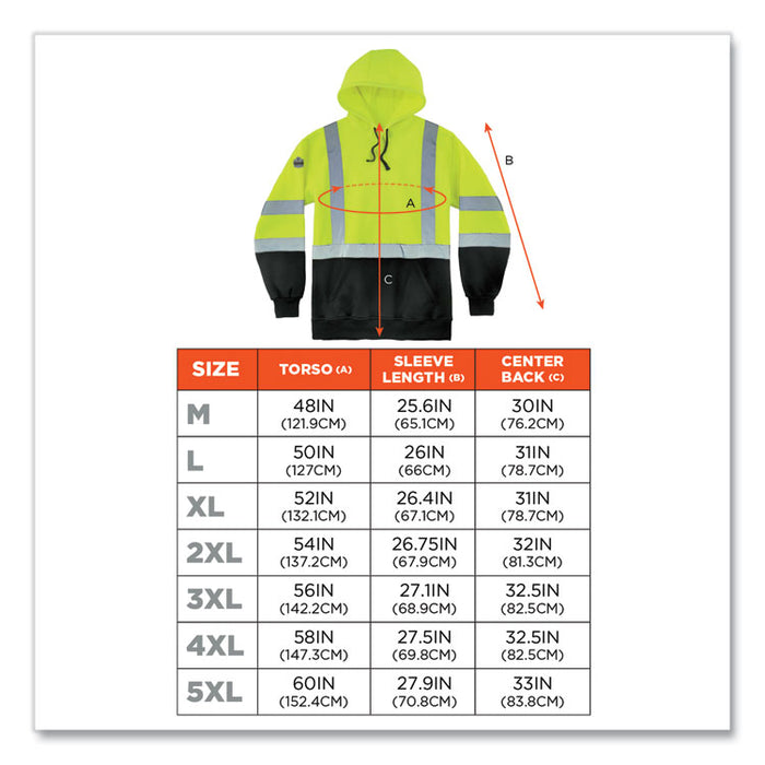GloWear 8373 Hi-Vis Class 3 Hooded Sweatshirt with Black Bottom, 3X-Large, Lime