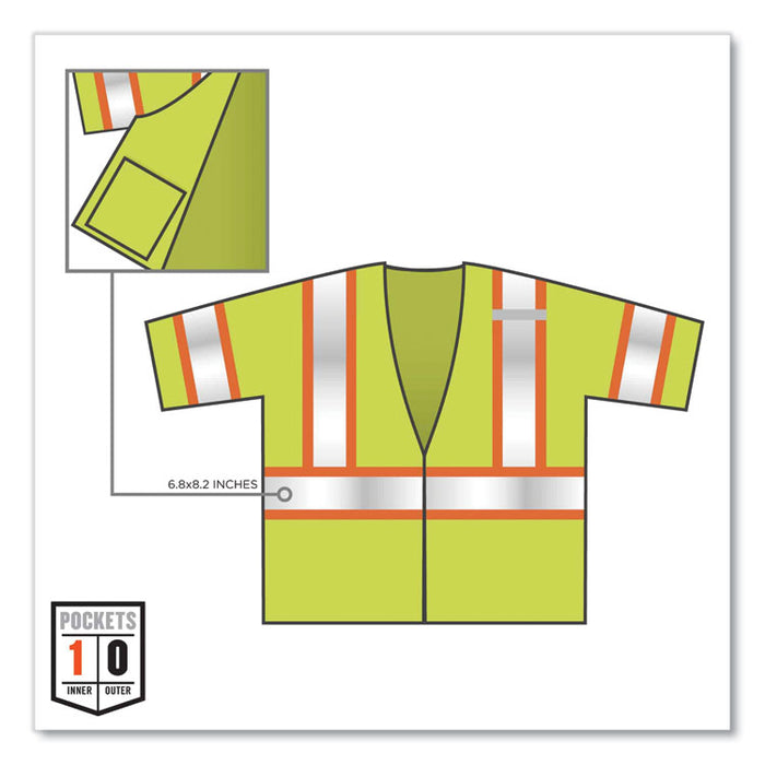 GloWear 8330Z Class 3 Two-Tone Zipper Vest, Polyester, 2X-Large/3X-Large, Lime