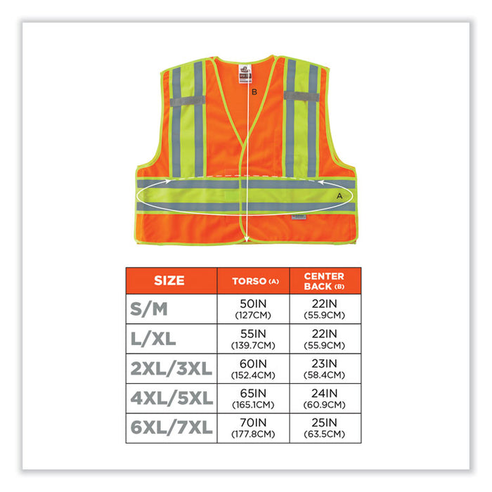 GloWear 8245PSV Class 2 Public Safety Vest, Polyester, 4X-Large/5X-Large, Orange