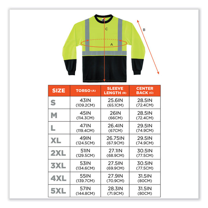GloWear 8281BK Class 2 Long Sleeve Shirt with Black Bottom, 5X-Large, Lime