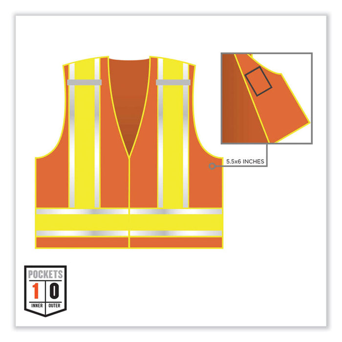 GloWear 8245PSV Class 2 Public Safety Vest, Polyester, 6X-Large/7X-Large, Orange