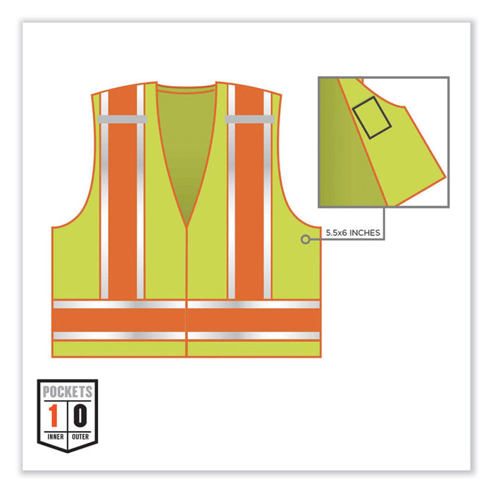 GloWear 8245PSV Class 2 Public Safety Vest, Polyester, Small/Medium, Lime