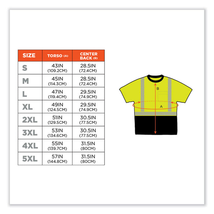 GloWear 8280BK Class 2 Performance T-Shirt with Black Bottom, X-Large, Lime