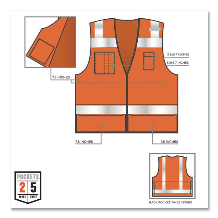 GloWear 8253HDZ Class 2 Heavy-Duty Mesh Surveyors Vest, Polyester, Small/Medium, Orange