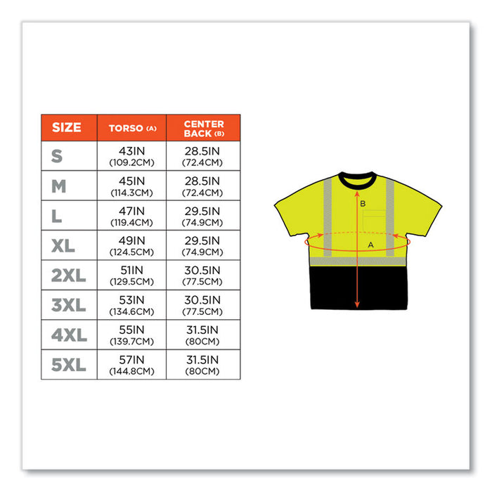 GloWear 8280BK Class 2 Performance T-Shirt with Black Bottom, 3X-Large, Lime