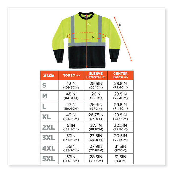GloWear 8281BK Class 2 Long Sleeve Shirt with Black Bottom, Large, Lime