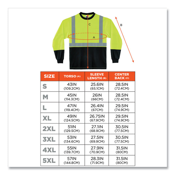 GloWear 8281BK Class 2 Long Sleeve Shirt with Black Bottom, Small, Lime