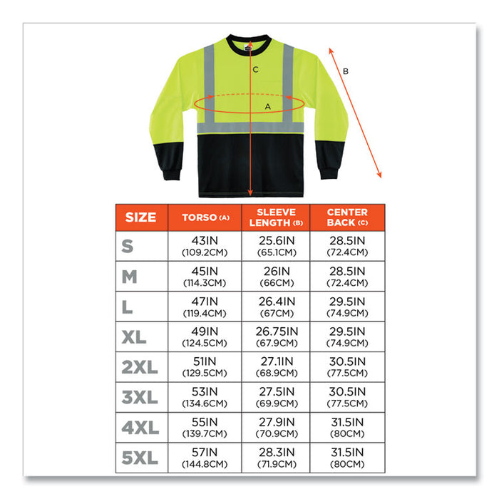 GloWear 8281BK Class 2 Long Sleeve Shirt with Black Bottom, 3X-Large, Lime