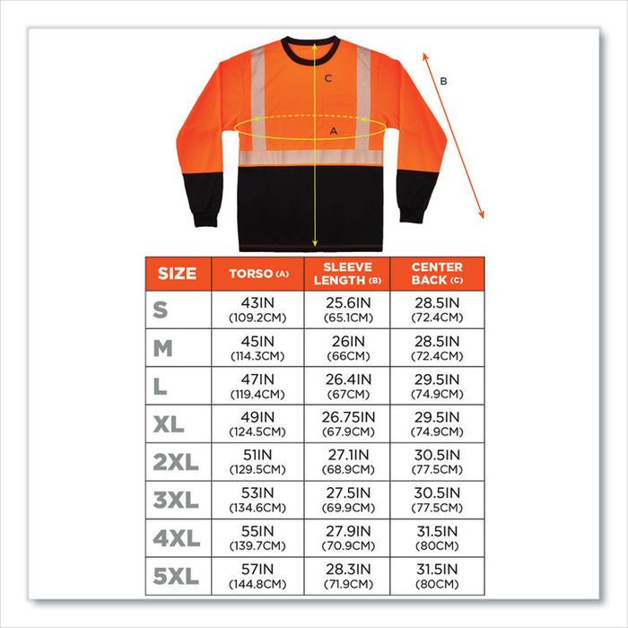 GloWear 8281BK Class 2 Long Sleeve Shirt with Black Bottom, Medium, Orange