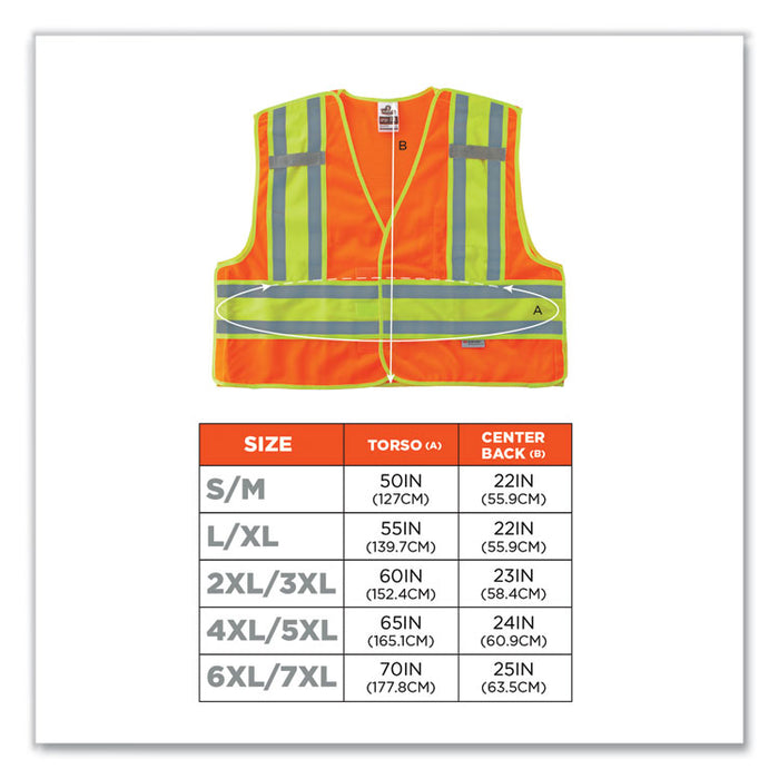 GloWear 8245PSV Class 2 Public Safety Vest, Polyester, Small/Medium, Orange