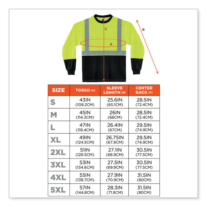 GloWear 8281BK Class 2 Long Sleeve Shirt with Black Bottom, Medium, Lime