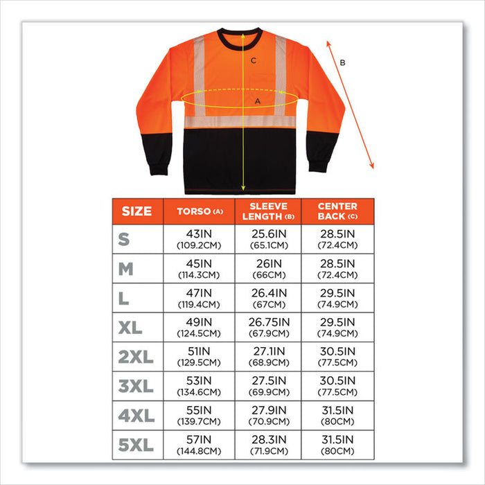 GloWear 8281BK Class 2 Long Sleeve Shirt with Black Bottom, Small, Orange