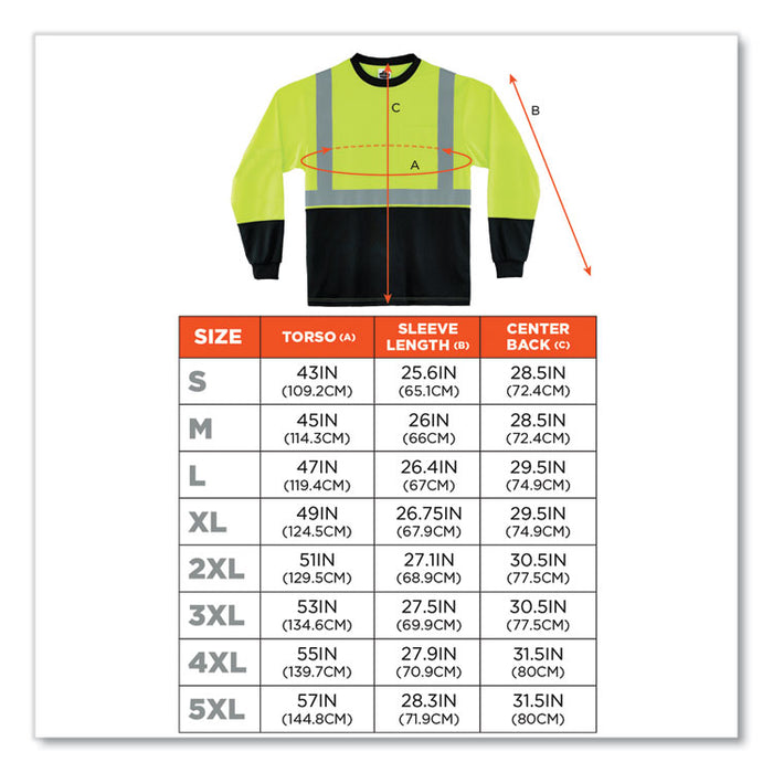GloWear 8281BK Class 2 Long Sleeve Shirt with Black Bottom, 2X-Large, Lime