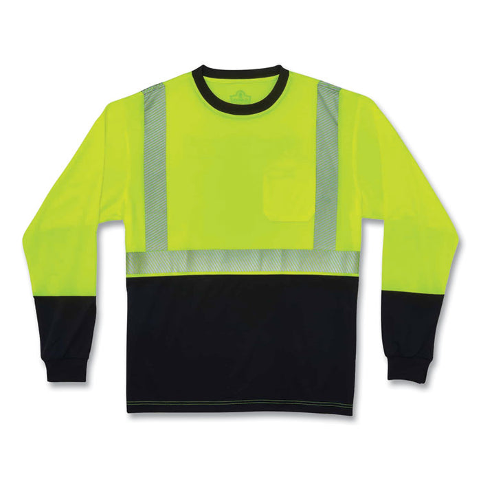 GloWear 8281BK Class 2 Long Sleeve Shirt with Black Bottom, Medium, Lime
