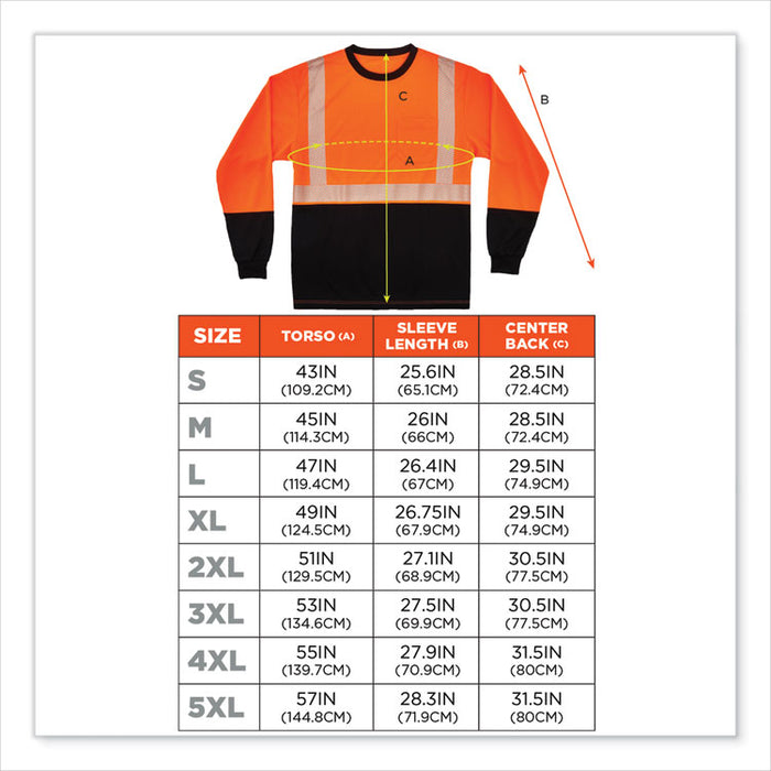 GloWear 8281BK Class 2 Long Sleeve Shirt with Black Bottom, 3X-Large, Orange