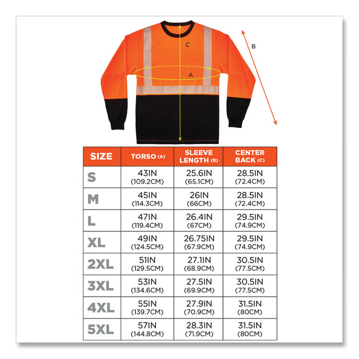 GloWear 8281BK Class 2 Long Sleeve Shirt with Black Bottom, 4X-Large, Orange