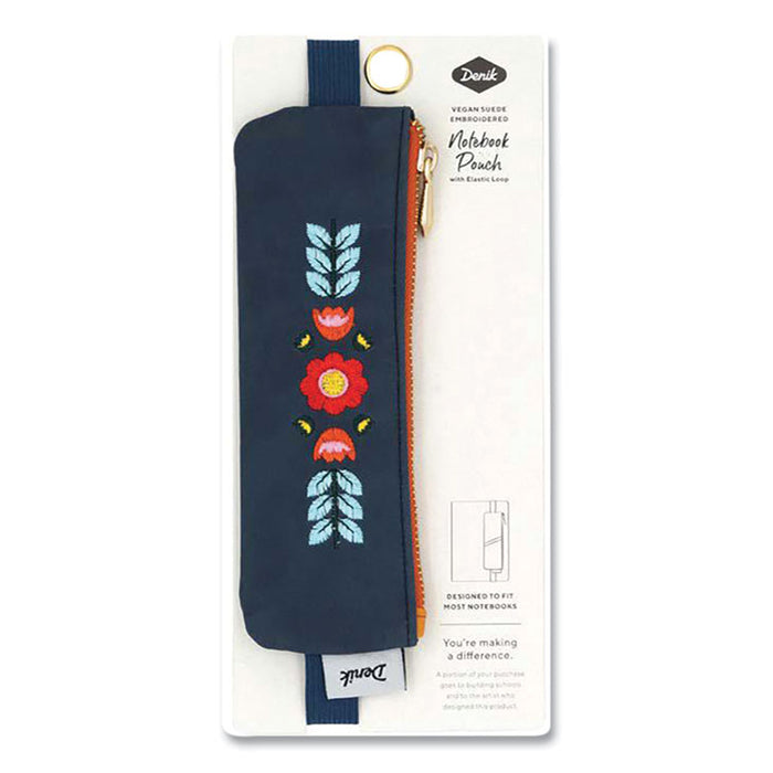 Evelynn Zipper Vegan Suede Notebook Pouch, 2" x 6.5", Blue/Red/Yellow