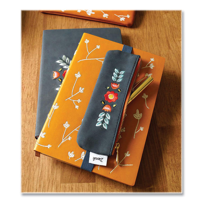 Evelynn Zipper Vegan Suede Notebook Pouch, 2" x 6.5", Blue/Red/Yellow