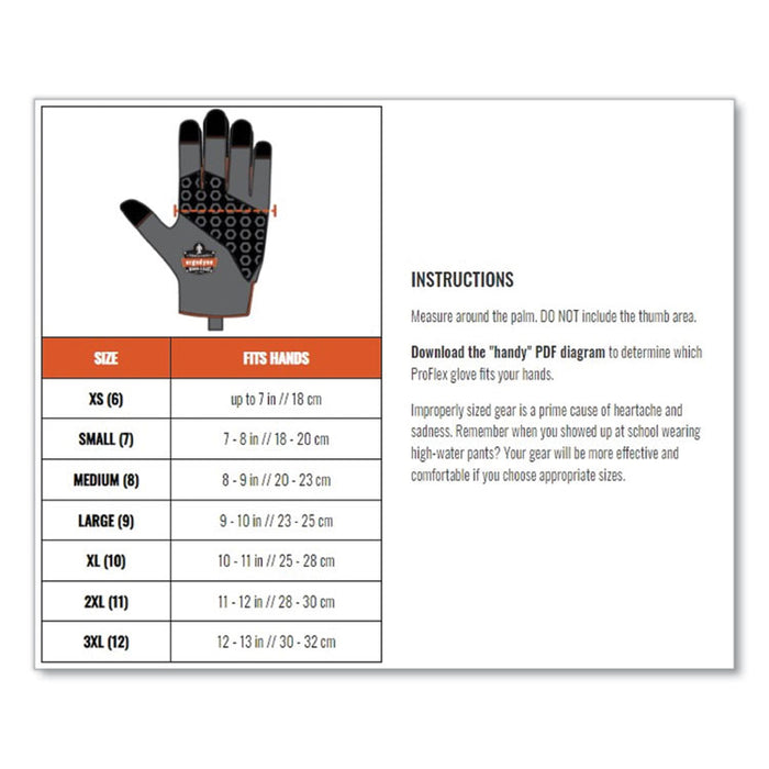 ProFlex 910 Half-Finger Impact Gloves + Wrist Support, EN388: 1121X, 12" Long, Small, Black, Pair