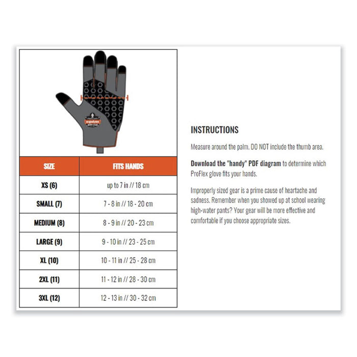 ProFlex 910 Half-Finger Impact Gloves + Wrist Support, EN388: 1121X, 12.75" Long, X-Large, Black, Pair