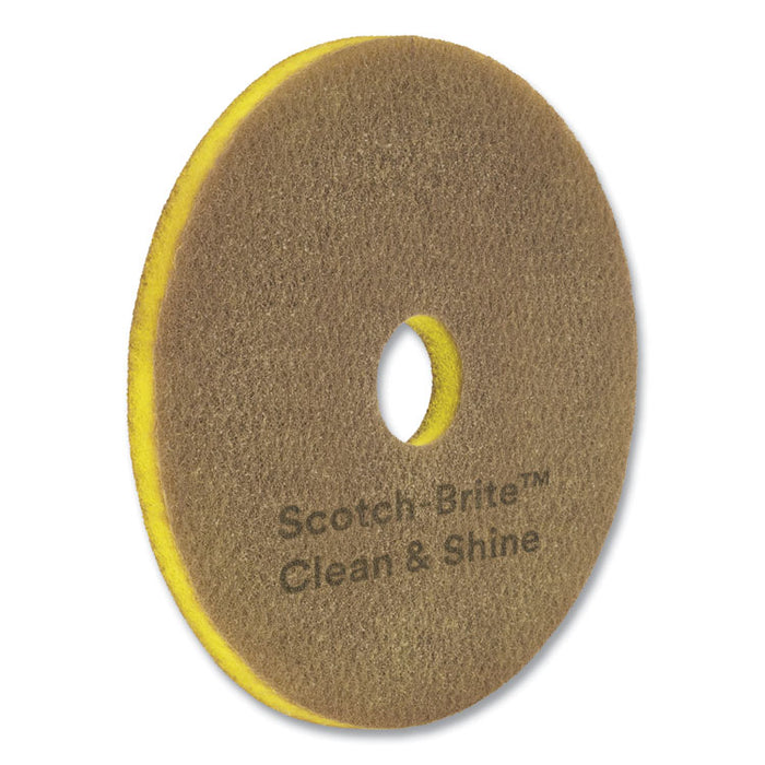 Clean and Shine Pad, 16" Diameter, Brown/Yellow, 5/Carton