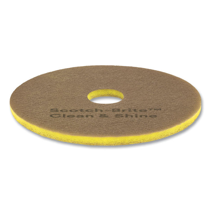 Clean and Shine Pad, 12" Diameter, Brown/Yellow, 5/Carton