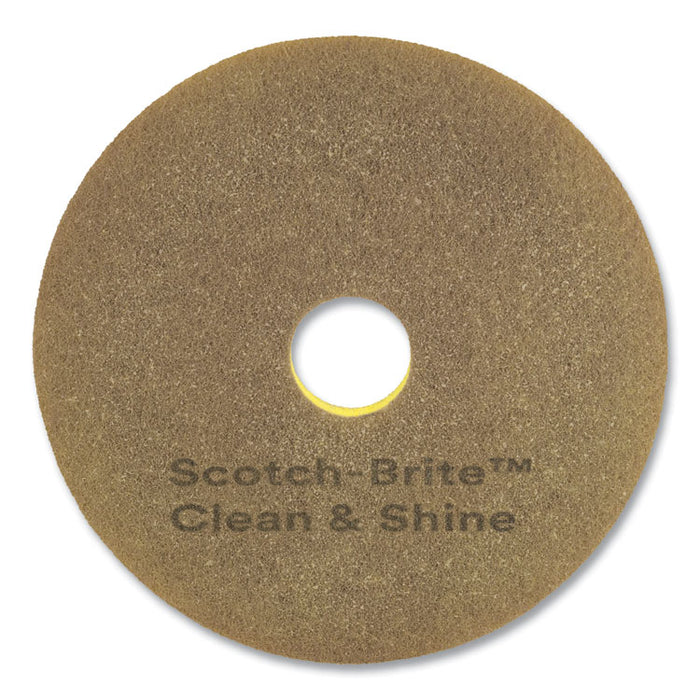 Clean and Shine Pad, 19" Diameter, Brown/Yellow, 5/Carton