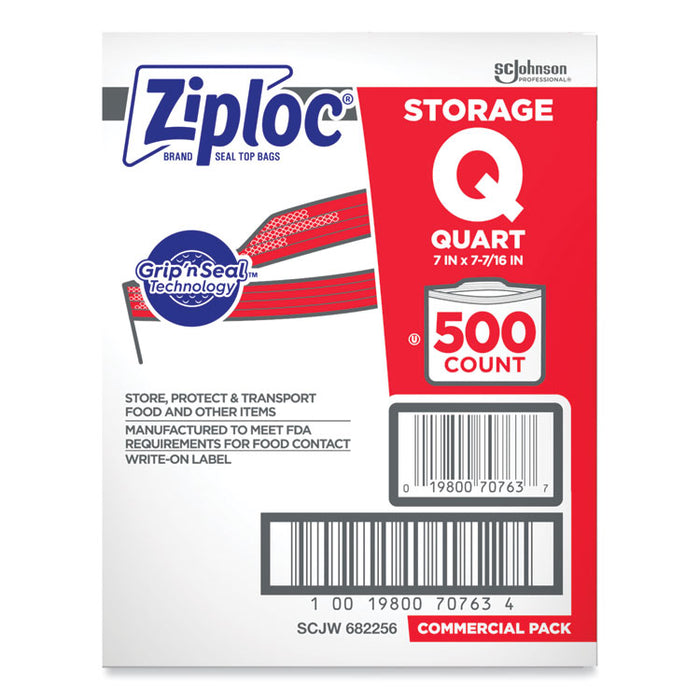 Double Zipper Storage Bags, Quart, 7" x 7.75", Clear, 500/Box