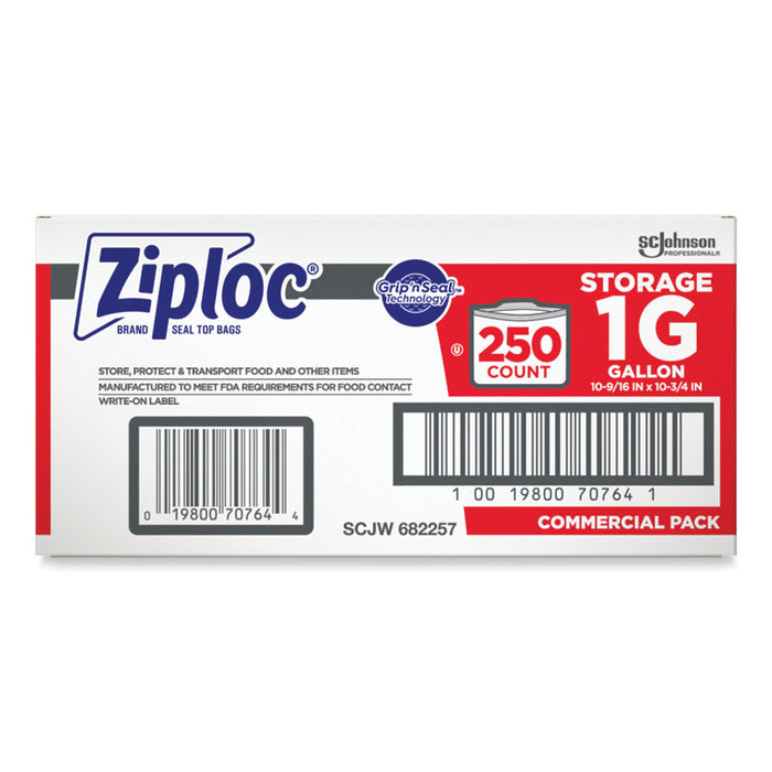 Double Zipper Storage Bags, Triple System Seal, Gallon, 10.56" x 10.75", Clear, 250/Box