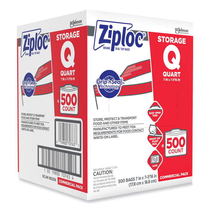 Double Zipper Storage Bags, Quart, 7" x 7.75", Clear, 500/Box