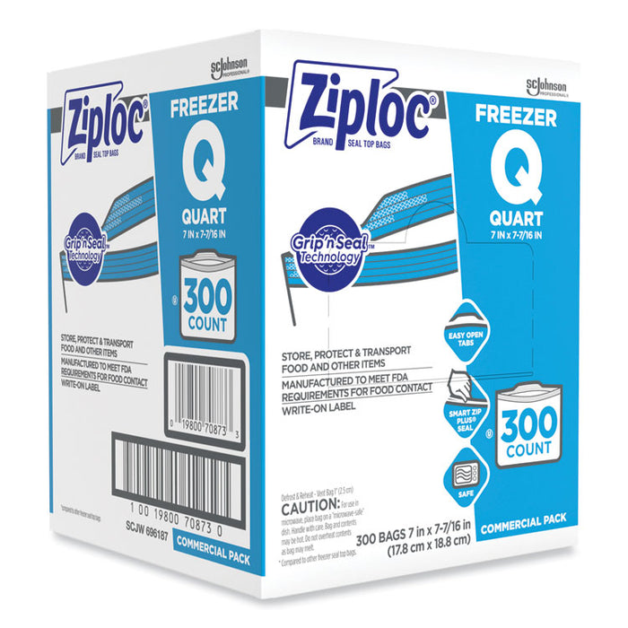 Zipper Freezer Bags, 32 oz, 7" x 7.75", Clear, 300/Carton