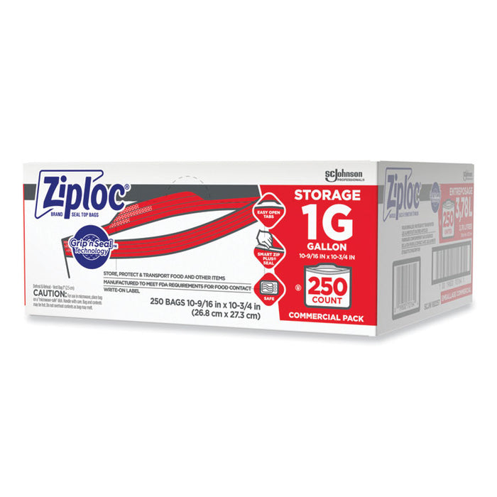 Double Zipper Storage Bags, Triple System Seal, Gallon, 10.56" x 10.75", Clear, 250/Box