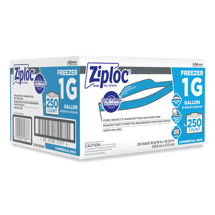 Zipper Freezer Bags, 1 gal, 10.56" x 10.75", Clear, 250/Carton