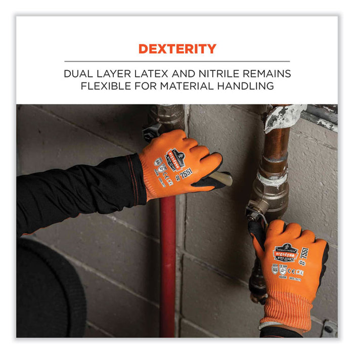 ProFlex 7551-CASE ANSI A5 Coated Waterproof CR Gloves, EN388: 4X43E, 11" Long, X-Large, Orange, 144 Pairs/Carton