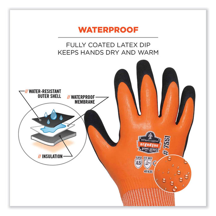 ProFlex 7551 ANSI A5 Coated Waterproof CR Gloves, EN388: 4X43E, 11" Long, XX-Large, Orange, Pair
