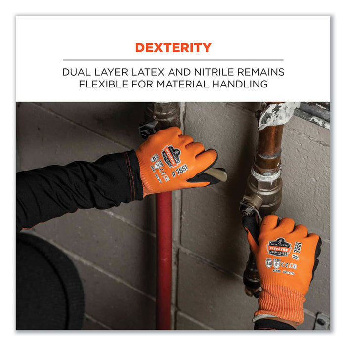 ProFlex 7551 ANSI A5 Coated Waterproof CR Gloves, EN388: 4X43E, 11" Long, XX-Large, Orange, Pair