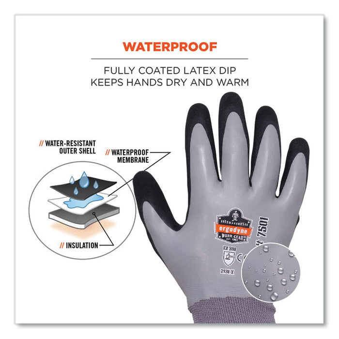 ProFlex 7501-CASE Coated Waterproof Winter Gloves, EN388: 2131X, 10" Long, Medium, Gray, 144 Pairs/Carton