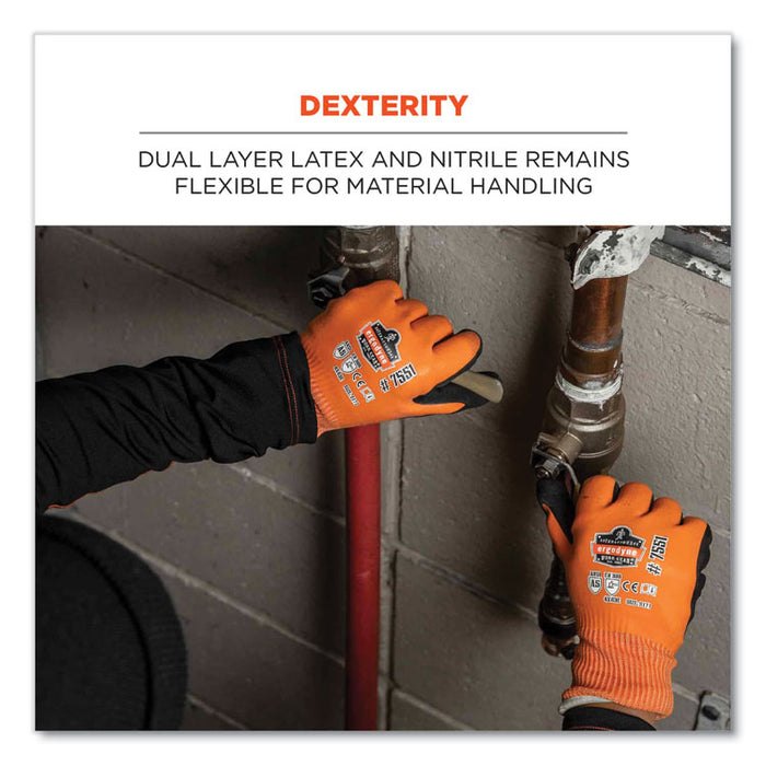 ProFlex 7551-CASE ANSI A5 Coated Waterproof CR Gloves, EN388: 4X43E, 10" Long, Small, Orange, 144 Pairs/Carton