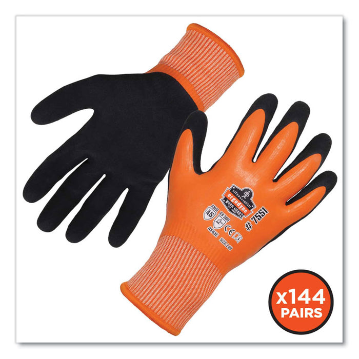 ProFlex 7551-CASE ANSI A5 Coated Waterproof CR Gloves, EN388: 4X43E, 10" Long, Small, Orange, 144 Pairs/Carton