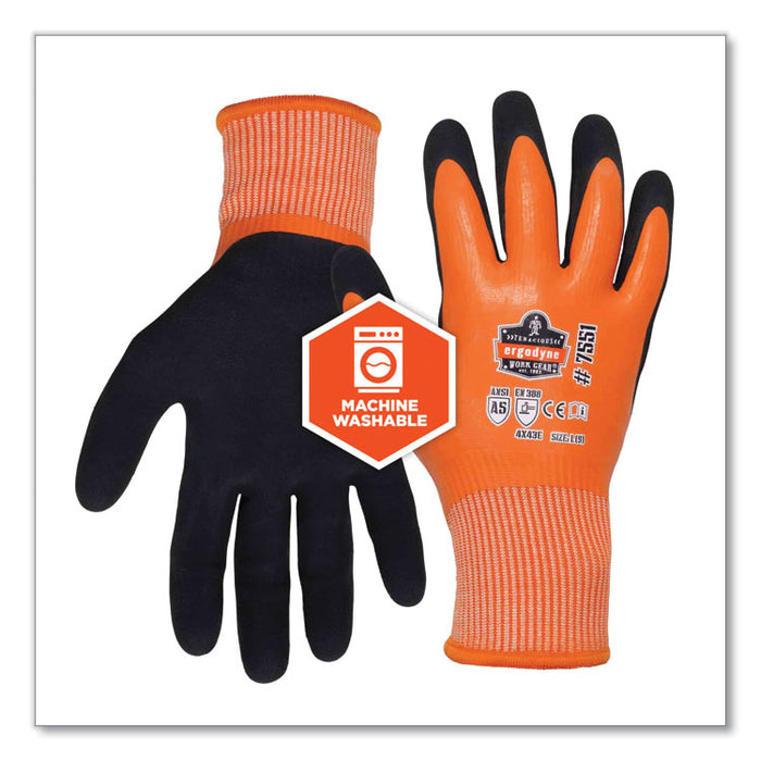 ProFlex 7551-CASE ANSI A5 Coated Waterproof CR Gloves, EN388: 4X43E, 10.5" Long, Large, Orange, 144 Pairs/Carton