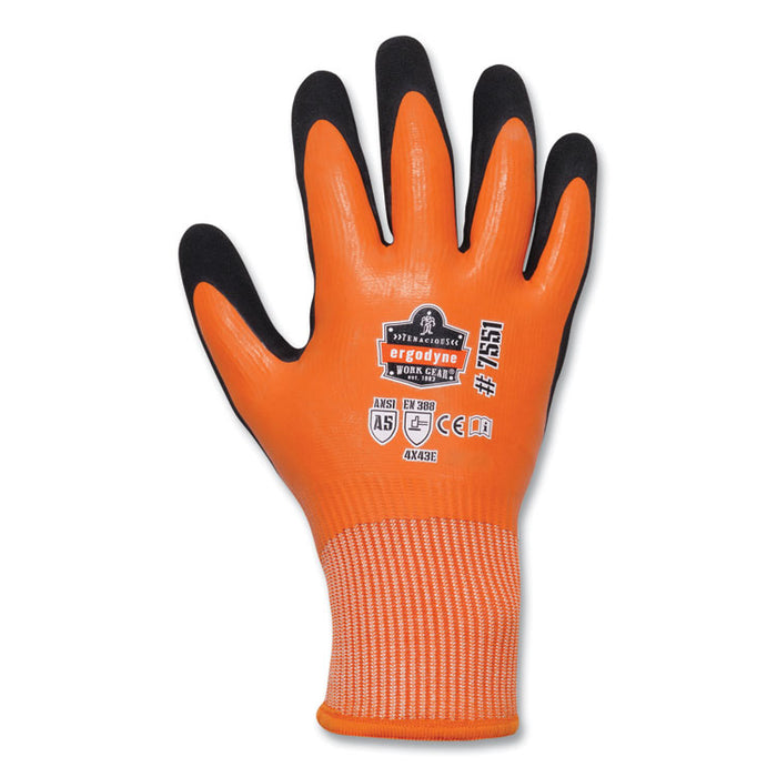 ProFlex 7551-CASE ANSI A5 Coated Waterproof CR Gloves, EN388: 4X43E, 10.5" Long, Large, Orange, 144 Pairs/Carton