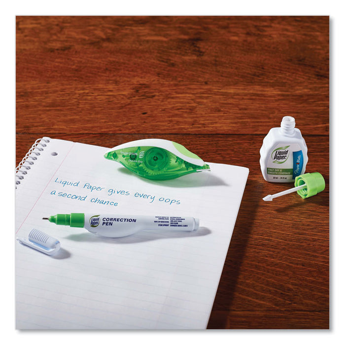 DryLine Grip Correction Tape, Non-Refillable, 0.2" x 27.92 ft, White Tape, Translucent Green/White Dispenser