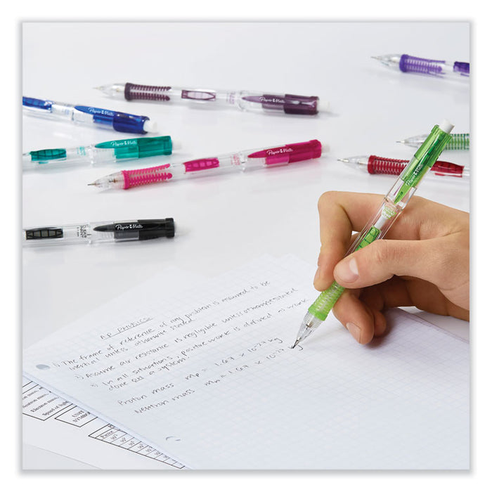 Clear Point Mechanical Pencils with Tube of Lead/Erasers, 0.9 mm, HB (#2), Black Lead, Assorted Barrel Colors, 2/Pack