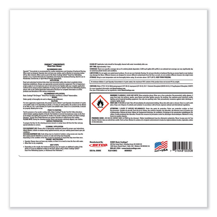 Squeaky Concentrate Floor Cleaner, 1 gal Bottle, 4/Carton