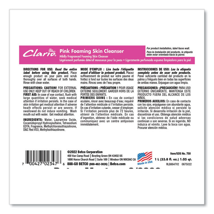Pink Foaming Skin Cleanser Refill, Fresh Scent, 1,000 mL, 6/Carton