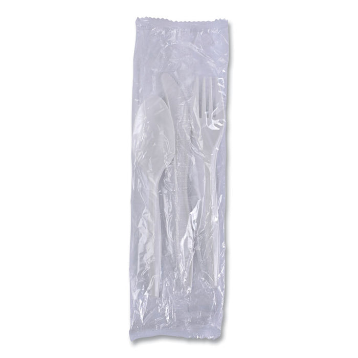 Three-Piece Cutlery Kit, Mediumweight, Fork/Knife/Spoon, Plastic, White, 250/Carton