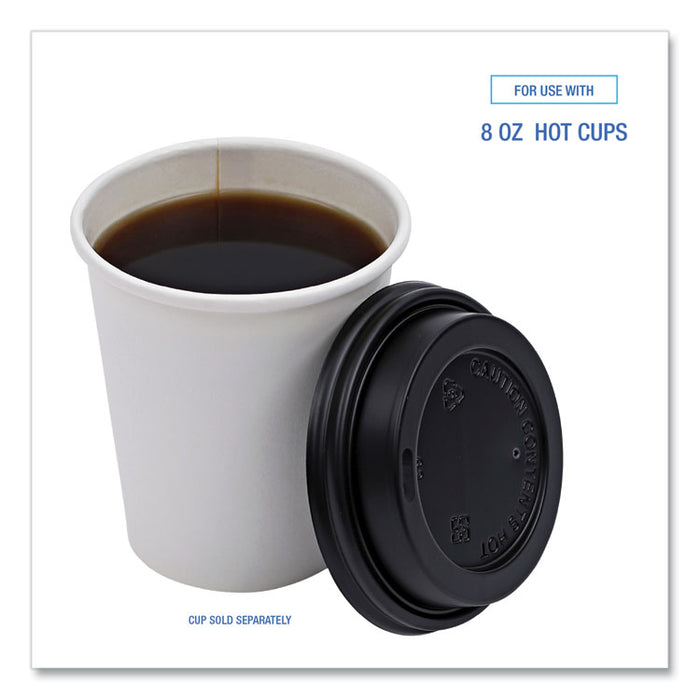 Hot Cup Lids, Fits 8 oz Hot Cup, Plastic, Black, 1,000/Carton