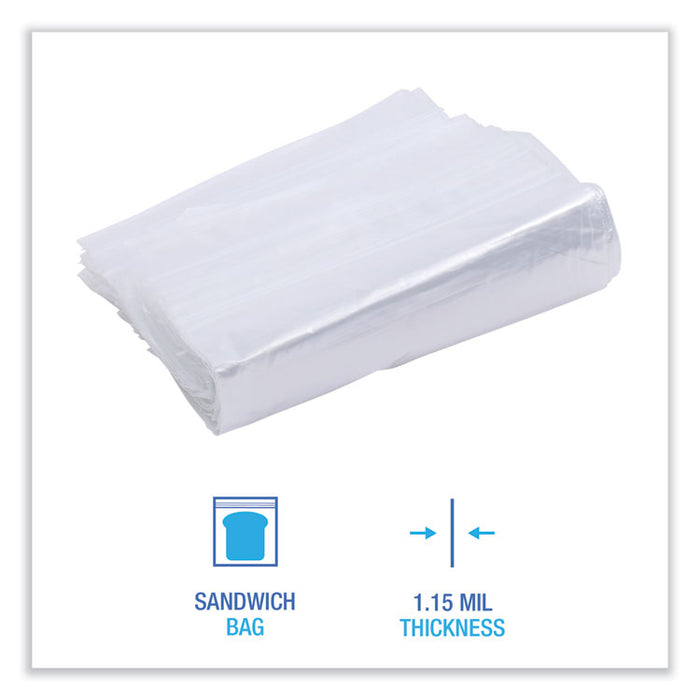 Reclosable Food Storage Bags, Sandwich, 6.5" x 5.89", Clear, 500/Box